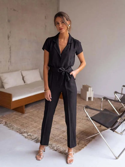 Beth - Eleganter Patchwork-Jumpsuit mit V-Ausschnitt für Frauen