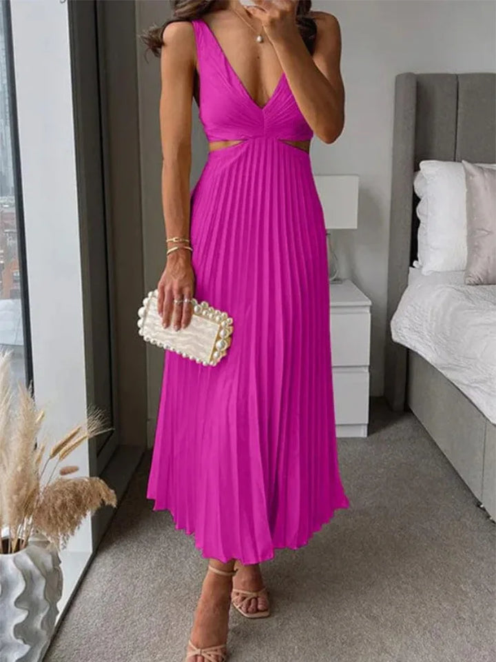Elegantes ärmelloses Kleid mit offenem Rücken und charmantem, raffiniertem Design für Anlässe bei warmem Wetter