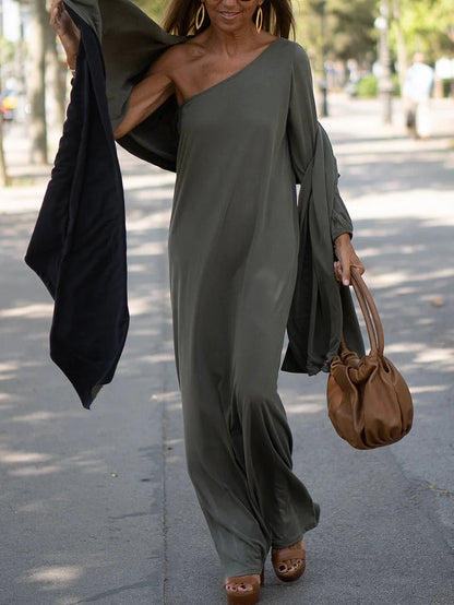 Quinn - Einfarbiges Kleid mit diagonaler Schulterpartie