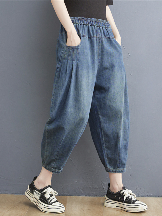 Sommer elastische Taille dünne lose Denim Freizeithose