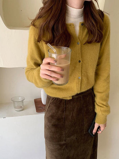 Mehrschichtig gestrickte Strickjacke mit Rundhalsausschnitt