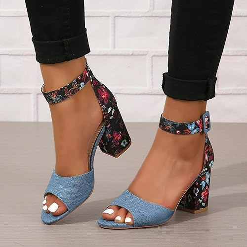 Offene Damen-Sandalen mit Blumendruck