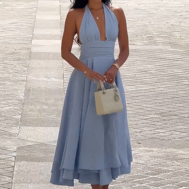 Neckholder-Kleid in Uni-Farbe, lässig