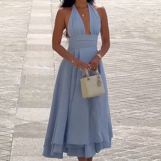Neckholder-Kleid in Uni-Farbe, lässig