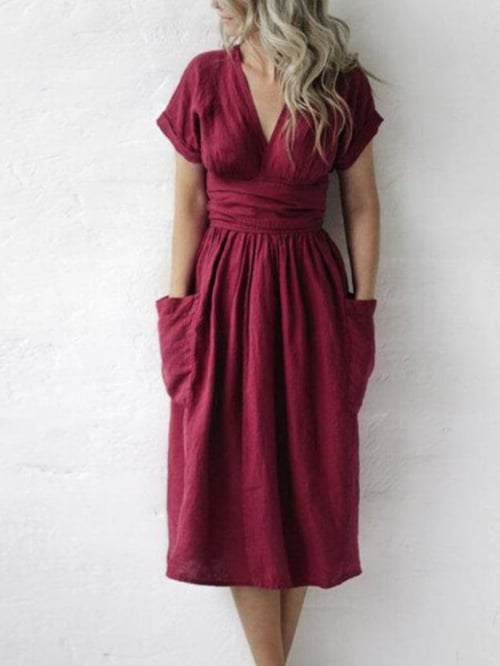 Damen einfarbige Freizeitkleid ohne Träger einfarbig