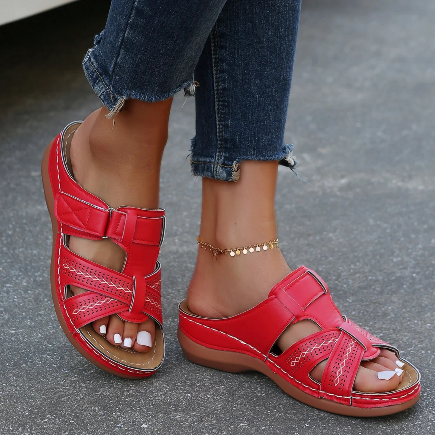 Orthopädische Ledersandalen mit offener Spitze für Frauen - Brielle