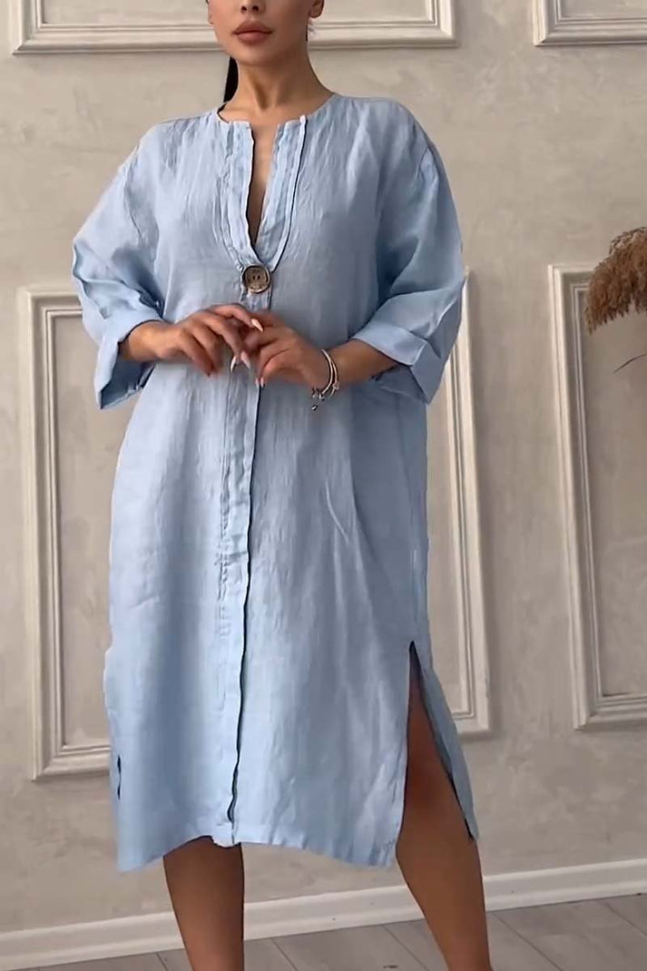 Freizeitkleid aus Baumwolle und Leinen mit Knopfverschluss