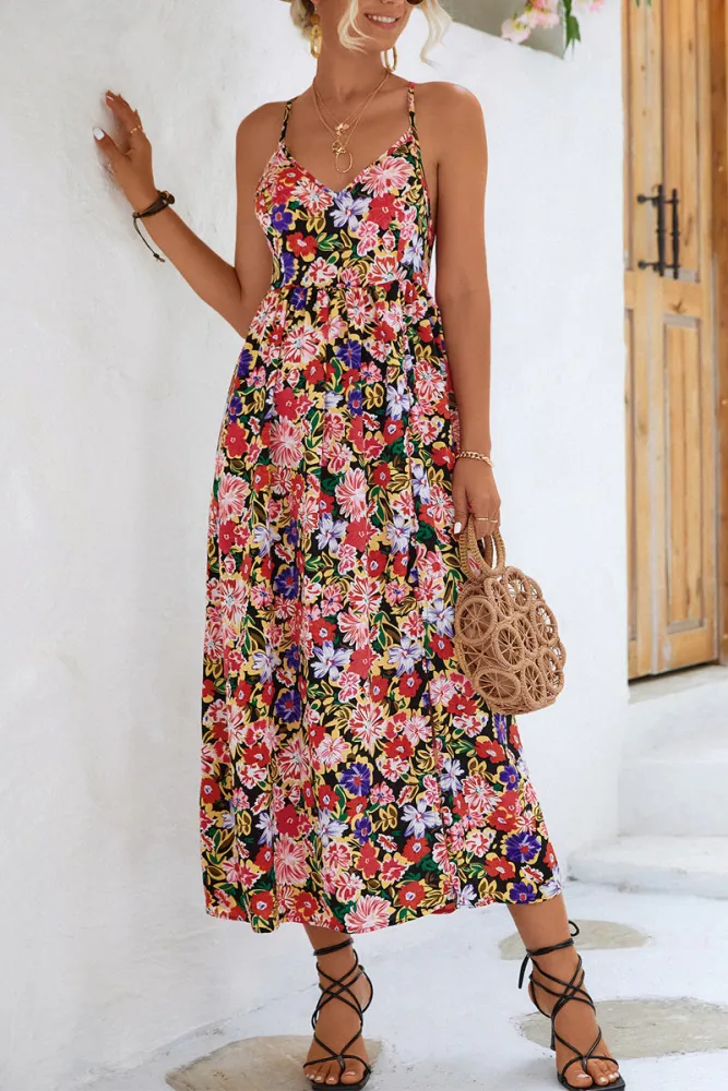 Zariyah - Midikleid mit Blumendruck und Trägern