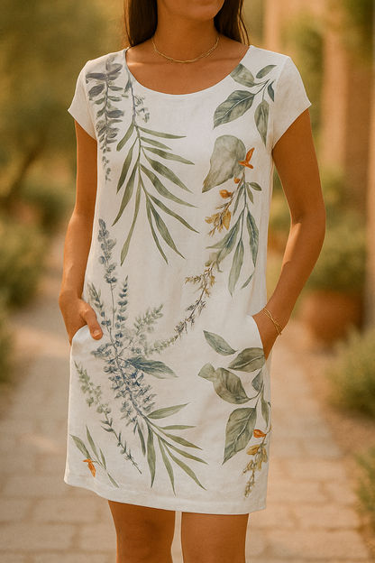 Lässiges kurzes Kleid mit elegantem Schnitt und weichen Ärmeln