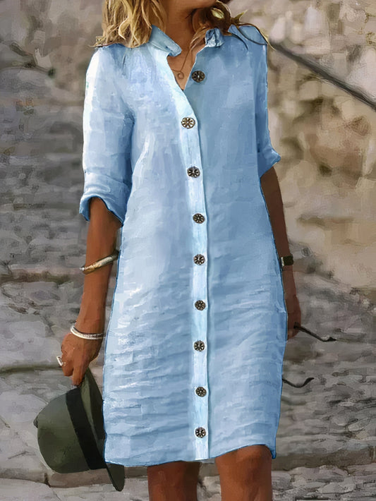 Lässiges Sommerkleid aus Leinen in Midi-Länge