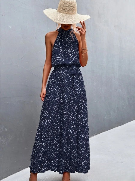 Bestseller-Overallkleid mit Trägern und halbhohem Ausschnitt mit wellenförmigem Punktprint