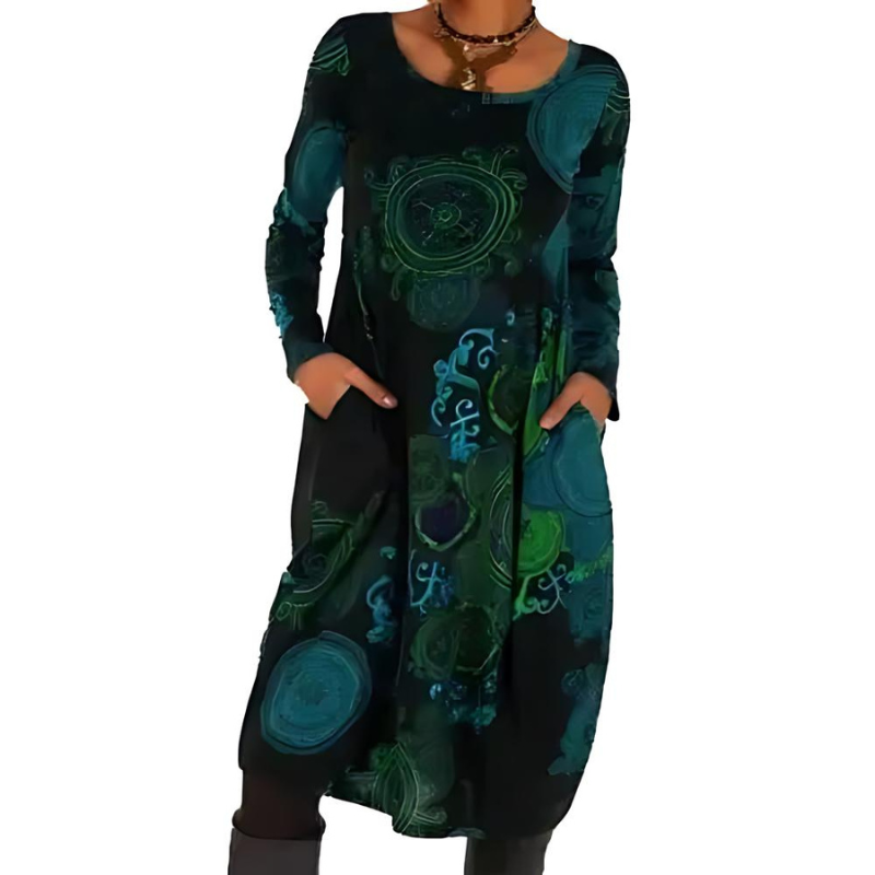 Novaris™ | Elegantes Boho-Winterkleid mit langen Ärmeln und Taschen