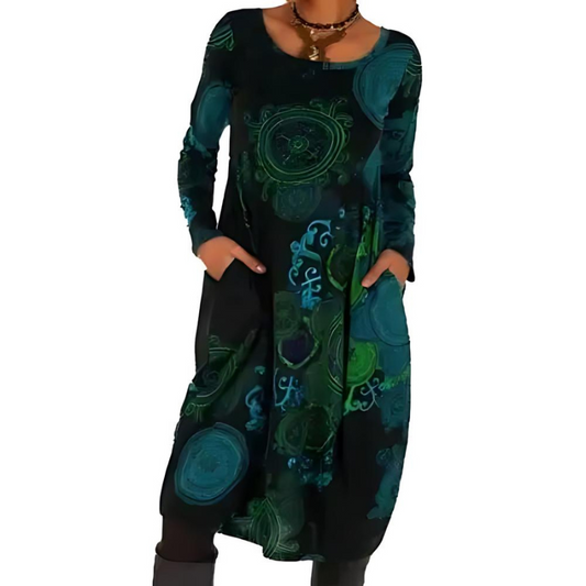 Novaris™ | Elegantes Boho-Winterkleid mit langen Ärmeln und Taschen