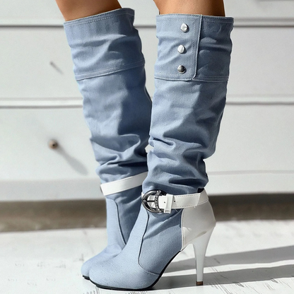 Hohe Patchwork-Stiefel für Frauen - Luzey