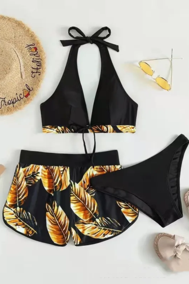 Ava | 3-teiliges Bikini-Set mit Blattdruck für Damen