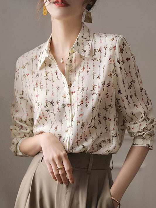 Chayla Bluse | Vintage Bluse mit langen Ärmeln und Druck