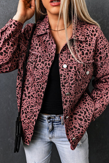 Maeve | Chic Leopardenmuster rosa Jeanshemd Jacke