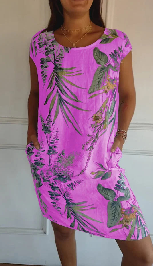 Anissa - Kleid aus bedruckter Baumwolle und Leinen für Frauen