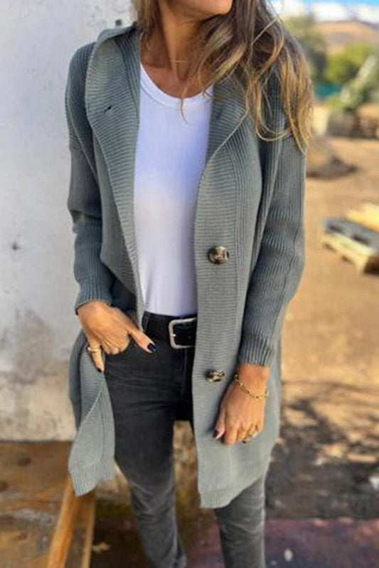 Lina - Halblange Strickjacke mit Kapuze und Taschen für Frauen