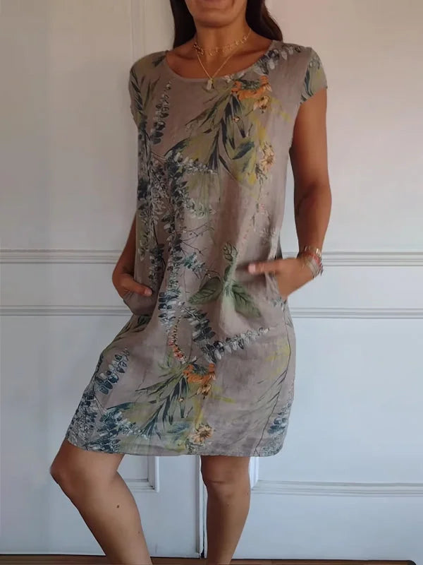 Anissa - Kleid aus bedruckter Baumwolle und Leinen für Frauen
