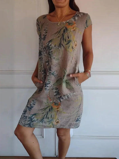 Anissa - Kleid aus bedruckter Baumwolle und Leinen für Frauen