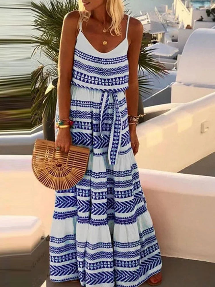Bohemian-Strandkleid mit V-Ausschnitt und Print