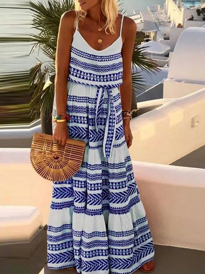 Bohemian-Strandkleid mit V-Ausschnitt und Print