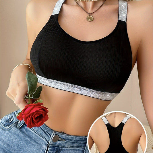 Sophie | Unifarbener Damen-Sport-BH mit silbernem Träger-Detail