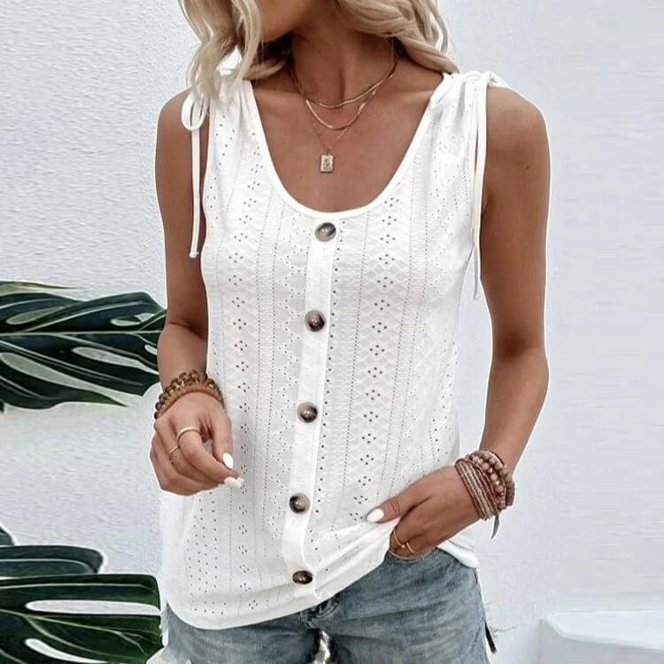 Stylisches Damen-Top mit Knöpfen und Ausschnitten