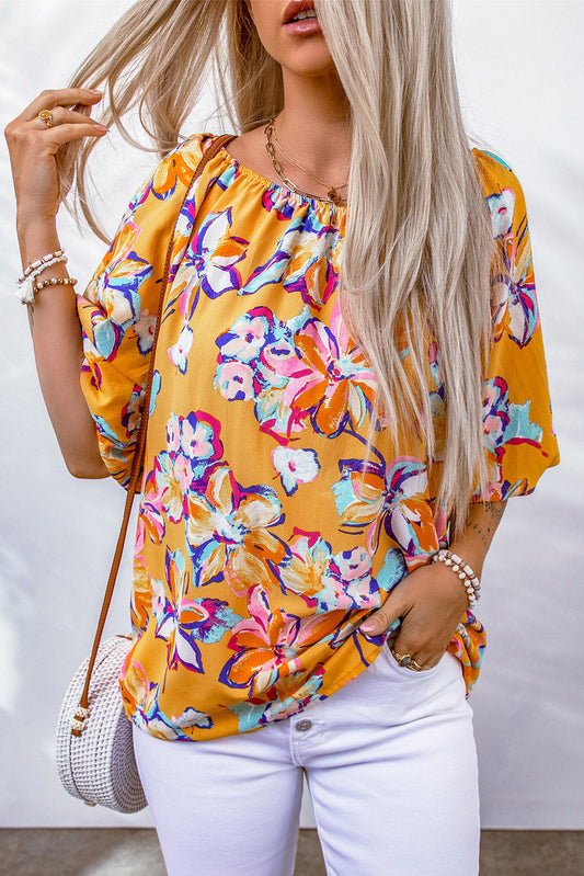 MonLu - Bluse mit Blumendruck und Gummizug in der Taille