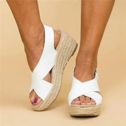 Georgina® | Damen-Keilabsatz-Sandalen mit gekreuzten Riemen