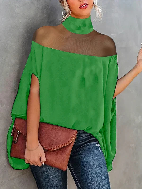 Gwyneth - Transparente Blusen und Hemden mit hohem Kragen und Fledermausärmeln