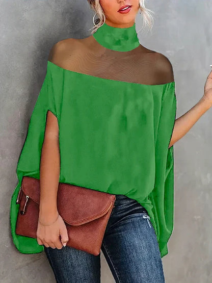 Gwyneth - Transparente Blusen und Hemden mit hohem Kragen und Fledermausärmeln