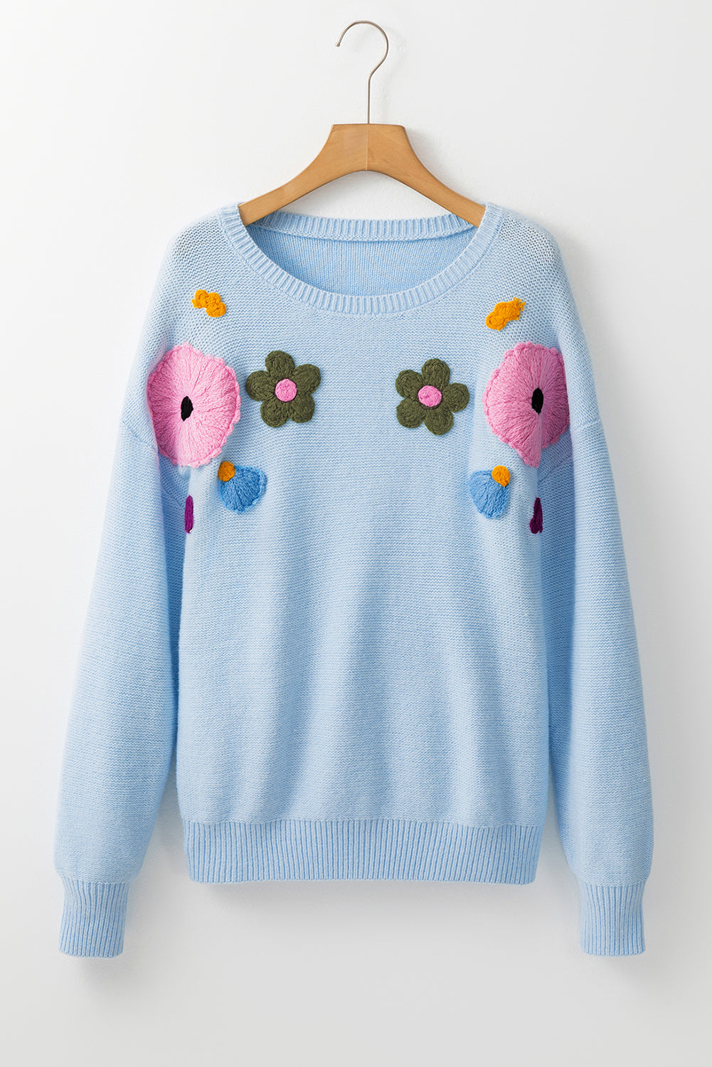 Anne - Strickpullover mit Blumenmuster und gerippten Kanten