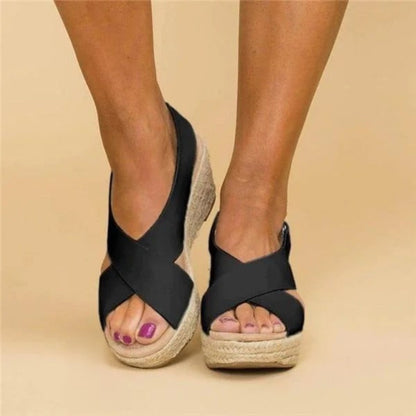 Georgina® | Damen-Keilabsatz-Sandalen mit gekreuzten Riemen