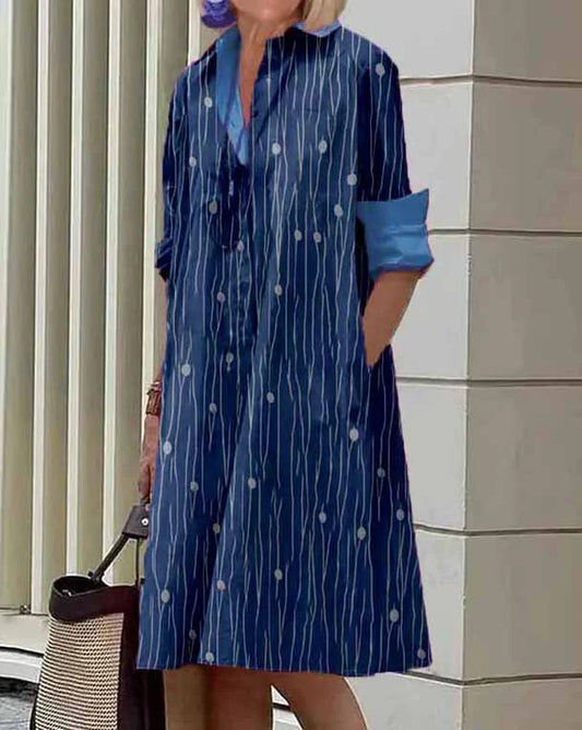 Pharita - Langärmeliges gestreiftes Kleid mit gepunktetem Kragen