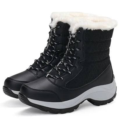 Warme, wasserdichte, plüschgefütterte Schneestiefel mit Anti-Rutsch-Traktion für Damen