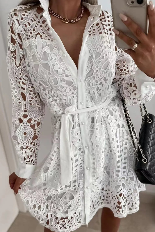 Damen-Partykleid mit langen Ärmeln und V-Ausschnitt, Spitzen-Festival-Outfit
