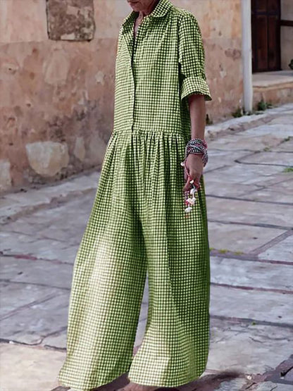 Zola - Stylischer langärmeliger karierter Jumpsuit