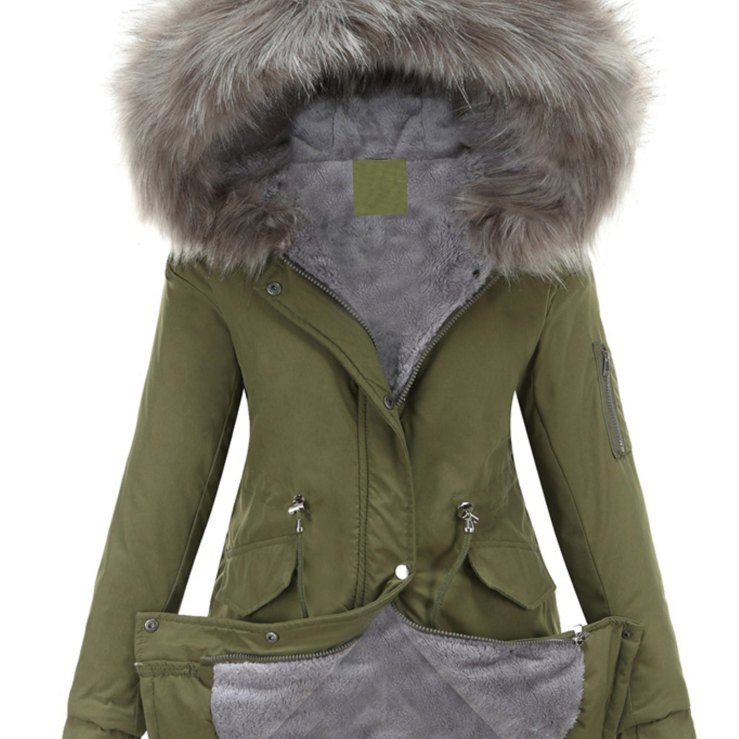 Nina | Fuzzy-Kapuzen-Parka-Jacke mit Reißverschluss