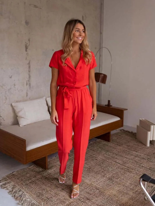 Beth - Eleganter Patchwork-Jumpsuit mit V-Ausschnitt für Frauen