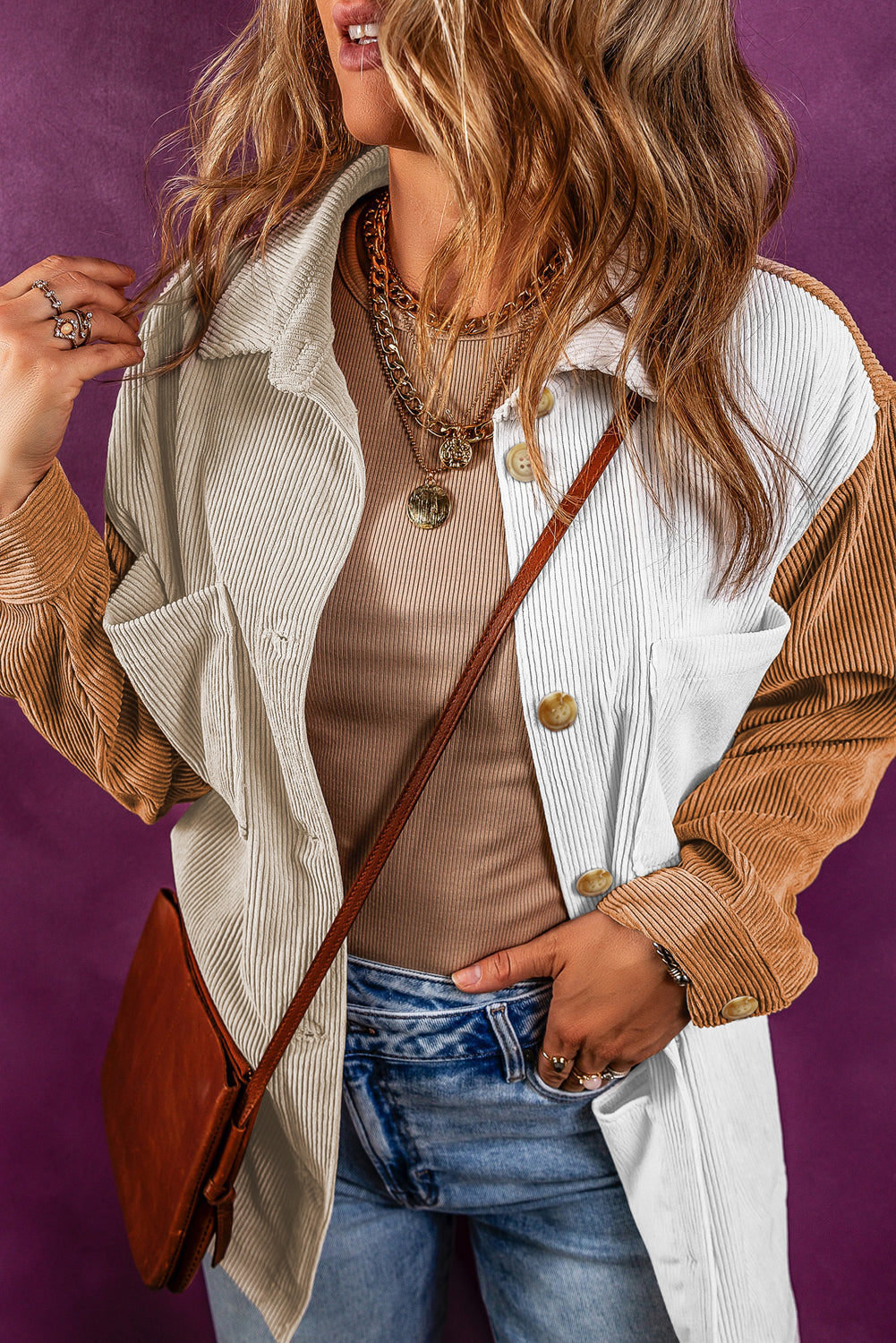 Madoka | Klassische mehrfarbige Hemdjacke aus Cord in Übergröße