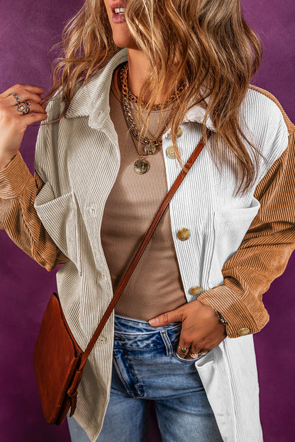 Madoka | Klassische mehrfarbige Hemdjacke aus Cord in Übergröße