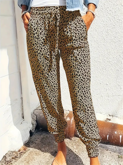 Casual-Jogginghose mit Leopardenprint und festem Saum