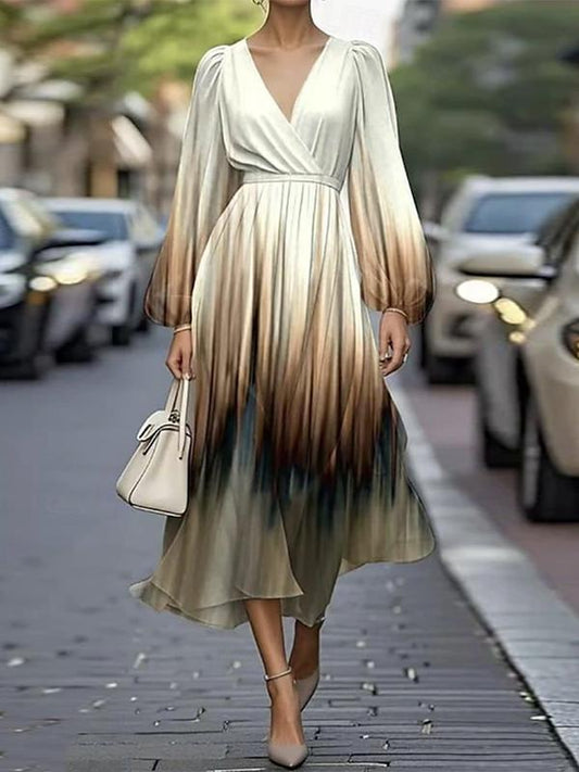 Elegantes Midikleid mit gekreuztem Ausschnitt und langen Ärmeln