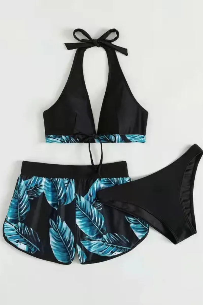Ava | 3-teiliges Bikini-Set mit Blattdruck für Damen