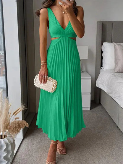 Elegantes ärmelloses Kleid mit offenem Rücken und charmantem, raffiniertem Design für Anlässe bei warmem Wetter