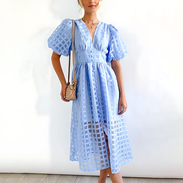 Elegantes Sommer-Midikleid mit kurzen Puffärmeln