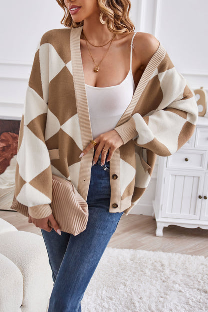 Patchwork-Weste mit V-Ausschnitt und Karos für Frauen