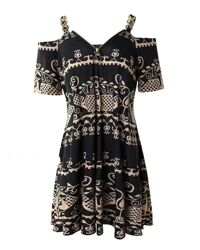 Alvera - Trägerloses Kleid aus Mesh mit Tribal-Print